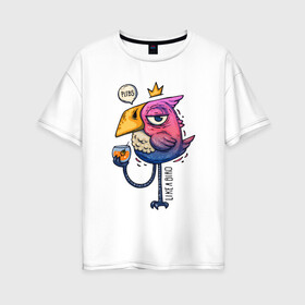 Женская футболка хлопок Oversize с принтом Светская птица в Санкт-Петербурге, 100% хлопок | свободный крой, круглый ворот, спущенный рукав, длина до линии бедер
 | градиент | коктейль | корона | попугай | птица