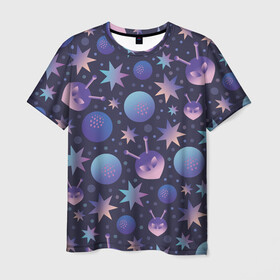 Мужская футболка 3D с принтом Космический микс в Санкт-Петербурге, 100% полиэфир | прямой крой, круглый вырез горловины, длина до линии бедер | галактика | звезда | инопланетянин | космос | лучи | микс | планета