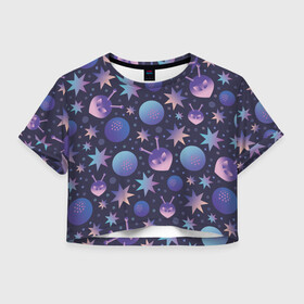 Женская футболка Crop-top 3D с принтом Космический микс в Санкт-Петербурге, 100% полиэстер | круглая горловина, длина футболки до линии талии, рукава с отворотами | галактика | звезда | инопланетянин | космос | лучи | микс | планета