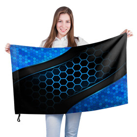 Флаг 3D с принтом 3D luxury blue 3Д СОТЫ и плиты в Санкт-Петербурге, 100% полиэстер | плотность ткани — 95 г/м2, размер — 67 х 109 см. Принт наносится с одной стороны | luxury | versace | vip | абстракция | версаче | вип | паттерн | роскошь | текстуры
