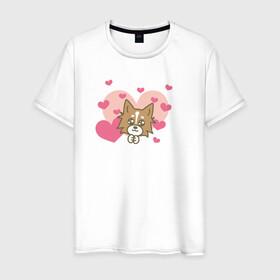 Мужская футболка хлопок с принтом Милая Собачка в Санкт-Петербурге, 100% хлопок | прямой крой, круглый вырез горловины, длина до линии бедер, слегка спущенное плечо. | Тематика изображения на принте: любовь | милая собачка | рисунок | сердечки | сердце | собака