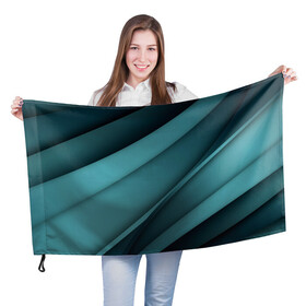 Флаг 3D с принтом VUAL в Санкт-Петербурге, 100% полиэстер | плотность ткани — 95 г/м2, размер — 67 х 109 см. Принт наносится с одной стороны | lines | бирюзовый | линии | полосатый | полосы