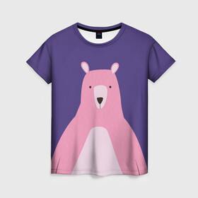Женская футболка 3D с принтом Розовый мишка в Санкт-Петербурге, 100% полиэфир ( синтетическое хлопкоподобное полотно) | прямой крой, круглый вырез горловины, длина до линии бедер | альпака | звезды | медведь | мишка | ночь