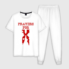 Мужская пижама хлопок с принтом Prayers For X в Санкт-Петербурге, 100% хлопок | брюки и футболка прямого кроя, без карманов, на брюках мягкая резинка на поясе и по низу штанин
 | dmx | dog | earl simmons | hip hop | music | new york | rap | rapper | rip | ruff ryders | диэмикс | музыка | нью йорк | пёс | рэп | рэпер | хипхоп | эрл симмонс