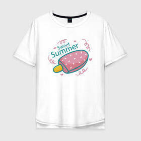 Мужская футболка хлопок Oversize с принтом Сладкое лето в Санкт-Петербурге, 100% хлопок | свободный крой, круглый ворот, “спинка” длиннее передней части | ice cream | summer | лето | мороженка | эскимо