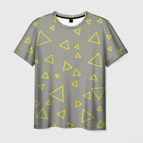 Мужская футболка 3D с принтом Желтый и серый | Yellow & gray в Санкт-Петербурге, 100% полиэфир | прямой крой, круглый вырез горловины, длина до линии бедер | Тематика изображения на принте: gray | triangle | yellow | желтый | серый | треугольник