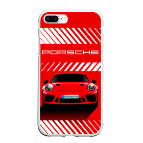 Чехол для iPhone 7Plus/8 Plus матовый с принтом PORSCHE / ПОРШЕ / RED STYLE в Санкт-Петербурге, Силикон | Область печати: задняя сторона чехла, без боковых панелей | 911 | auto | carrera | cayenne | macan | porsche | sportcar | taycan | автомобиль | градиент. | каен | карера | красный | макан | полосы | порш | порше | спорт | спорткар | тайкан