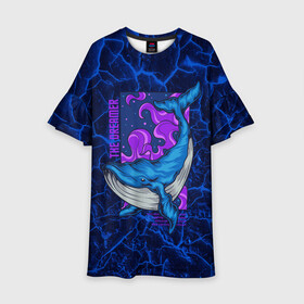 Детское платье 3D с принтом Кит мечтатель The dreamer в Санкт-Петербурге, 100% полиэстер | прямой силуэт, чуть расширенный к низу. Круглая горловина, на рукавах — воланы | the dreamer | вода | волны | кит | мечта | мечтатель | море | океан | подводный мир | рыба