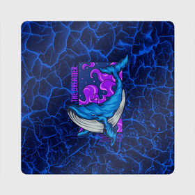 Магнит виниловый Квадрат с принтом Кит мечтатель The dreamer в Санкт-Петербурге, полимерный материал с магнитным слоем | размер 9*9 см, закругленные углы | Тематика изображения на принте: the dreamer | вода | волны | кит | мечта | мечтатель | море | океан | подводный мир | рыба