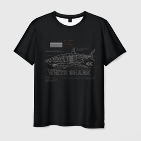 Мужская футболка 3D с принтом White Shark Белая акула в Санкт-Петербурге, 100% полиэфир | прямой крой, круглый вырез горловины, длина до линии бедер | 3d | 3д | акула | белая акула | конструкция | проекция | рыба