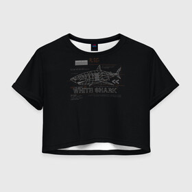 Женская футболка Crop-top 3D с принтом White Shark Белая акула в Санкт-Петербурге, 100% полиэстер | круглая горловина, длина футболки до линии талии, рукава с отворотами | 3d | 3д | акула | белая акула | конструкция | проекция | рыба