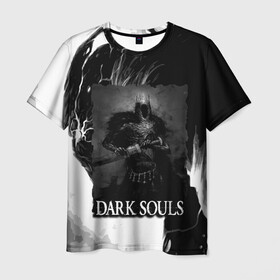 Мужская футболка 3D с принтом DARKSOULS | ТЁМНЫЙ РЫЦАРЬ в Санкт-Петербурге, 100% полиэфир | прямой крой, круглый вырез горловины, длина до линии бедер | dark souls | darksouls | tegunvte | демоны | рыцарь | средневековье | темные души