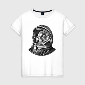 Женская футболка хлопок с принтом Поехали Ю.Г. в Санкт-Петербурге, 100% хлопок | прямой крой, круглый вырез горловины, длина до линии бедер, слегка спущенное плечо | moon | арт | гагарин | день космонавтики | звезды | космонавт | космос | лого | луна | небо | планеты