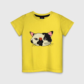 Детская футболка хлопок с принтом Милая мордочка сердитого кота в Санкт-Петербурге, 100% хлопок | круглый вырез горловины, полуприлегающий силуэт, длина до линии бедер | art | cat | cat face | cats | cute | grumpy | home | kawaii | kitten | kitty | pussycat | арт | кавайи | котейка | котёнок | котик | котяра | кошечка | кошка | лицо | милота | моська | рисунок | смешные животные | сны | сон | устав