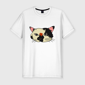 Мужская футболка хлопок Slim с принтом Милая мордочка сердитого кота в Санкт-Петербурге, 92% хлопок, 8% лайкра | приталенный силуэт, круглый вырез ворота, длина до линии бедра, короткий рукав | art | cat | cat face | cats | cute | grumpy | home | kawaii | kitten | kitty | pussycat | арт | кавайи | котейка | котёнок | котик | котяра | кошечка | кошка | лицо | милота | моська | рисунок | смешные животные | сны | сон | устав