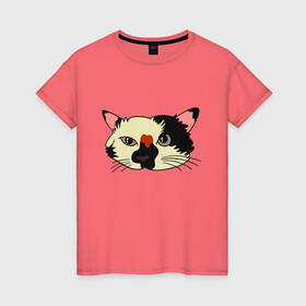 Женская футболка хлопок с принтом Милая мордочка сердитого кота в Санкт-Петербурге, 100% хлопок | прямой крой, круглый вырез горловины, длина до линии бедер, слегка спущенное плечо | art | cat | cat face | cats | cute | grumpy | home | kawaii | kitten | kitty | pussycat | арт | кавайи | котейка | котёнок | котик | котяра | кошечка | кошка | лицо | милота | моська | рисунок | смешные животные | сны | сон | устав