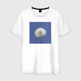 Мужская футболка хлопок с принтом Одуванчик на фоне неба в Санкт-Петербурге, 100% хлопок | прямой крой, круглый вырез горловины, длина до линии бедер, слегка спущенное плечо. | весна | минимализм | небо | одуванчик | цветы