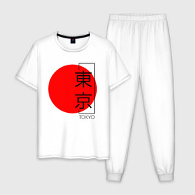 Мужская пижама хлопок с принтом Tokyo иероглифами в Санкт-Петербурге, 100% хлопок | брюки и футболка прямого кроя, без карманов, на брюках мягкая резинка на поясе и по низу штанин
 | иероглифы | путешествие | токио | флаг японии | япония
