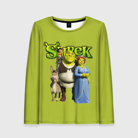 Женский лонгслив 3D с принтом Шрек Shrek в Санкт-Петербурге, 100% полиэстер | длинные рукава, круглый вырез горловины, полуприлегающий силуэт | cartoon | fiona | shrek | болото | детям | комедия | кот в сапогах | мультик | огр | осел | персонажи мультфильмов | тролль | фиона | шрек