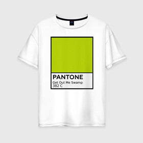 Женская футболка хлопок Oversize с принтом Pantone Shrek в Санкт-Петербурге, 100% хлопок | свободный крой, круглый ворот, спущенный рукав, длина до линии бедер
 | cartoon | fiona | shrek | болото | детям | комедия | кот в сапогах | мультик | огр | осел | персонажи мультфильмов | тролль | фиона | шрек