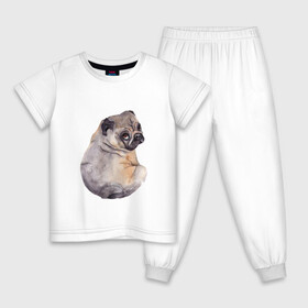 Детская пижама хлопок с принтом Мопс в Санкт-Петербурге, 100% хлопок |  брюки и футболка прямого кроя, без карманов, на брюках мягкая резинка на поясе и по низу штанин
 | Тематика изображения на принте: животные | мопс | питомцы | собака | собаки