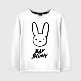 Детский лонгслив хлопок с принтом Bad Bunny лого в Санкт-Петербурге, 100% хлопок | круглый вырез горловины, полуприлегающий силуэт, длина до линии бедер | bad bunny | benito antonio martnez ocasio | hip hop | latin trap | logo | music | rap | rnb | singer | star | бенито антонио мартинес окасио | звезда | латинский трэп | логотип | музыка | певец | рнб | рэп | хип хоп