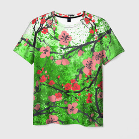 Мужская футболка 3D с принтом Сакура | Sakura (Z) в Санкт-Петербурге, 100% полиэфир | прямой крой, круглый вырез горловины, длина до линии бедер | chery | flowers | japan | roses | sakura | вишнёвый цвет | вишня | растения | розы | ромашка | сакура | тюльпаны | хана | ханами | цветы | цветы сакуры | япония