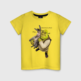 Детская футболка хлопок с принтом Shrek-Donkey в Санкт-Петербурге, 100% хлопок | круглый вырез горловины, полуприлегающий силуэт, длина до линии бедер | dreamworks | shrek | арт | лого | мультфильм | постер | шрек