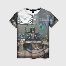 Женская футболка 3D с принтом Arknights Clay в Санкт-Петербурге, 100% полиэфир ( синтетическое хлопкоподобное полотно) | прямой крой, круглый вырез горловины, длина до линии бедер | anime | arknights | art | girl | manga | аниме | арт | девушка | манга