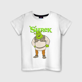 Детская футболка хлопок с принтом Shrek | Шрек (Z) в Санкт-Петербурге, 100% хлопок | круглый вырез горловины, полуприлегающий силуэт, длина до линии бедер | dreamworks | shrek | зелёный огр | мульт | мультфильм | приключения