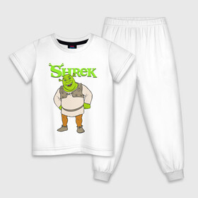 Детская пижама хлопок с принтом Shrek | Шрек (Z) в Санкт-Петербурге, 100% хлопок |  брюки и футболка прямого кроя, без карманов, на брюках мягкая резинка на поясе и по низу штанин
 | dreamworks | shrek | зелёный огр | мульт | мультфильм | приключения