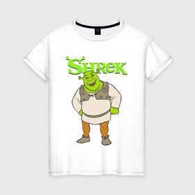Женская футболка хлопок с принтом Shrek | Шрек (Z) в Санкт-Петербурге, 100% хлопок | прямой крой, круглый вырез горловины, длина до линии бедер, слегка спущенное плечо | dreamworks | shrek | зелёный огр | мульт | мультфильм | приключения