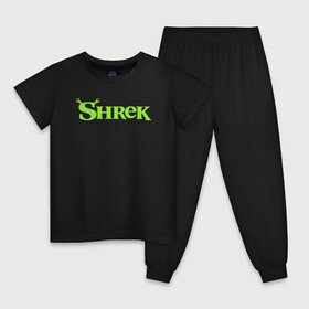 Детская пижама хлопок с принтом Shrek | Logo (Z) в Санкт-Петербурге, 100% хлопок |  брюки и футболка прямого кроя, без карманов, на брюках мягкая резинка на поясе и по низу штанин
 | dreamworks | logo | shrek | зелёный огр | мульт | мультфильм | приключения