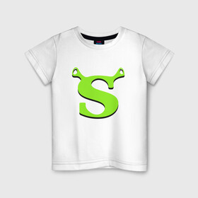 Детская футболка хлопок с принтом Shrek Logo (+спина) (Z) в Санкт-Петербурге, 100% хлопок | круглый вырез горловины, полуприлегающий силуэт, длина до линии бедер | dreamworks | shrek | зелёный огр | мульт | мультфильм | приключения