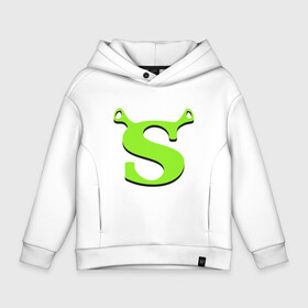 Детское худи Oversize хлопок с принтом Shrek Logo (+спина) (Z) в Санкт-Петербурге, френч-терри — 70% хлопок, 30% полиэстер. Мягкий теплый начес внутри —100% хлопок | боковые карманы, эластичные манжеты и нижняя кромка, капюшон на магнитной кнопке | Тематика изображения на принте: dreamworks | shrek | зелёный огр | мульт | мультфильм | приключения