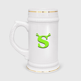 Кружка пивная с принтом Shrek Logo (+спина) (Z) в Санкт-Петербурге,  керамика (Материал выдерживает высокую температуру, стоит избегать резкого перепада температур) |  объем 630 мл | dreamworks | shrek | зелёный огр | мульт | мультфильм | приключения