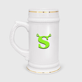 Кружка пивная с принтом Shrek Logo (+спина) (Z) в Санкт-Петербурге,  керамика (Материал выдерживает высокую температуру, стоит избегать резкого перепада температур) |  объем 630 мл | Тематика изображения на принте: dreamworks | shrek | зелёный огр | мульт | мультфильм | приключения