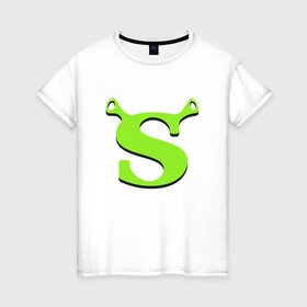 Женская футболка хлопок с принтом Shrek Logo (+спина) (Z) в Санкт-Петербурге, 100% хлопок | прямой крой, круглый вырез горловины, длина до линии бедер, слегка спущенное плечо | Тематика изображения на принте: dreamworks | shrek | зелёный огр | мульт | мультфильм | приключения