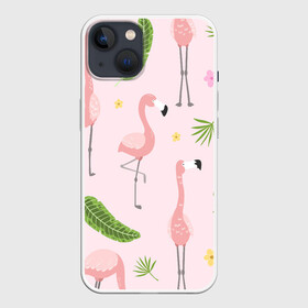 Чехол для iPhone 13 с принтом Фламинго в Санкт-Петербурге,  |  | pink flamingo | листья | птицы | фламинго | цветы