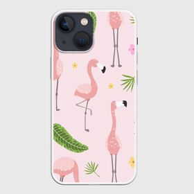 Чехол для iPhone 13 mini с принтом Фламинго в Санкт-Петербурге,  |  | pink flamingo | листья | птицы | фламинго | цветы