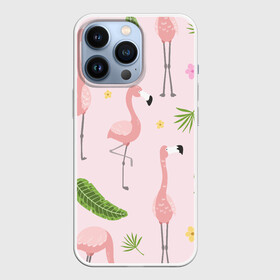 Чехол для iPhone 13 Pro с принтом Фламинго в Санкт-Петербурге,  |  | pink flamingo | листья | птицы | фламинго | цветы