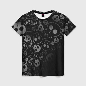 Женская футболка 3D с принтом ART SKULL в Санкт-Петербурге, 100% полиэфир ( синтетическое хлопкоподобное полотно) | прямой крой, круглый вырез горловины, длина до линии бедер | black | skull | череп | черепа | черепки