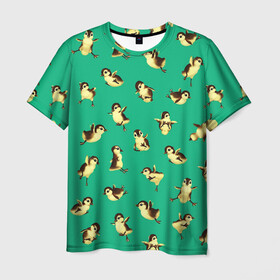 Мужская футболка 3D с принтом Цыплята в Санкт-Петербурге, 100% полиэфир | прямой крой, круглый вырез горловины, длина до линии бедер | Тематика изображения на принте: воробьи | гуси | гусь | птенец | птицы | цыпа | цыплёнок | цыплята