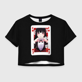 Женская футболка Crop-top 3D с принтом Jabami Yumeko (Безумный Азарт) в Санкт-Петербурге, 100% полиэстер | круглая горловина, длина футболки до линии талии, рукава с отворотами | ahegao | girl | girls | jabami | japan | kakegurui | senpai | waifu | yumeko | азарт | аниме | ахегао | безумный | вайфу | девушка | джабами | игра | карта | карты | манга | семпай | сенпай | тян | тяночка | юмэко | япония