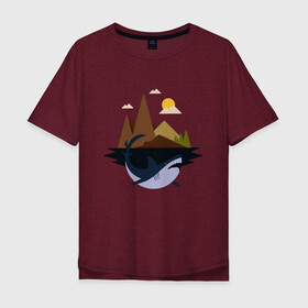 Мужская футболка хлопок Oversize с принтом Abstract Geometry Shark Island в Санкт-Петербурге, 100% хлопок | свободный крой, круглый ворот, “спинка” длиннее передней части | art | fish | geometric print | minimal | minimalism | minimalist | mountains | абстрактный принт | абстрактный рисунок | абстракция | акула | акулий остров | акулы | арт | геометрический принт | геометрический рисунок | горы