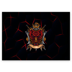 Поздравительная открытка с принтом Красный китайский дракон в Санкт-Петербурге, 100% бумага | плотность бумаги 280 г/м2, матовая, на обратной стороне линовка и место для марки
 | Тематика изображения на принте: викинг | дракон | китай | китайский дракон | красный дракон | мифология | рыцарь | шлеп