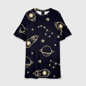 Детское платье 3D с принтом космос в Санкт-Петербурге, 100% полиэстер | прямой силуэт, чуть расширенный к низу. Круглая горловина, на рукавах — воланы | вселенная | звёздный путь | звёзды | космос | небо ночью | планеты | полёт | ракета | созвездие