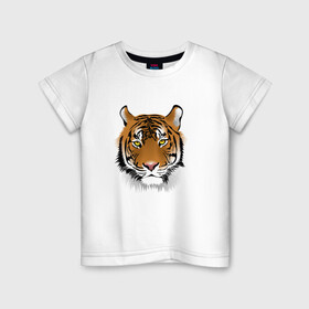 Детская футболка хлопок с принтом Тигр в Санкт-Петербурге, 100% хлопок | круглый вырез горловины, полуприлегающий силуэт, длина до линии бедер | animal | cheetah | forest animal | hunter | tiger | wild animal | гепард | дикое животное | животное | лесное животное | охотник | тигр