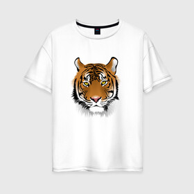 Женская футболка хлопок Oversize с принтом Тигр в Санкт-Петербурге, 100% хлопок | свободный крой, круглый ворот, спущенный рукав, длина до линии бедер
 | animal | cheetah | forest animal | hunter | tiger | wild animal | гепард | дикое животное | животное | лесное животное | охотник | тигр
