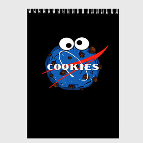 Скетчбук с принтом Cookies в Санкт-Петербурге, 100% бумага
 | 48 листов, плотность листов — 100 г/м2, плотность картонной обложки — 250 г/м2. Листы скреплены сверху удобной пружинной спиралью | cookies | nasa | астронавт | астрономия | глазки | земля | космос | наса | печенье | печеньки | планета | смайл | спутник